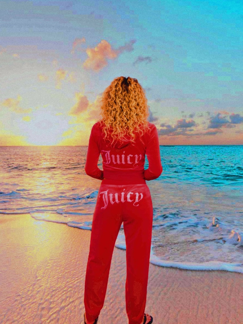 Juicy Couture Red Velour Track Pants & Jacket Set - Juicy Logo